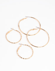 Gold Textured Hoop Earring Set