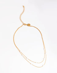 Waterproof Gold Plated Stainless Steel Dainty Freshwater Pearl Double Layer Necklace