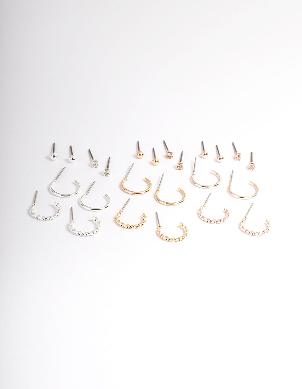 Mixed Metal Plain & Dimanate Stud & Hoop Earring 12-Pack