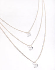 Silver Classic Diamante Layered Necklace