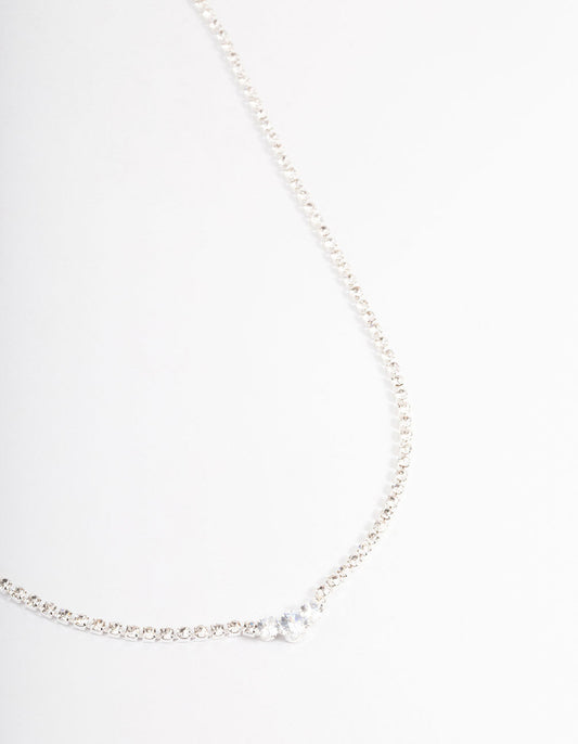 Silver Cup Chain Diamante Necklace