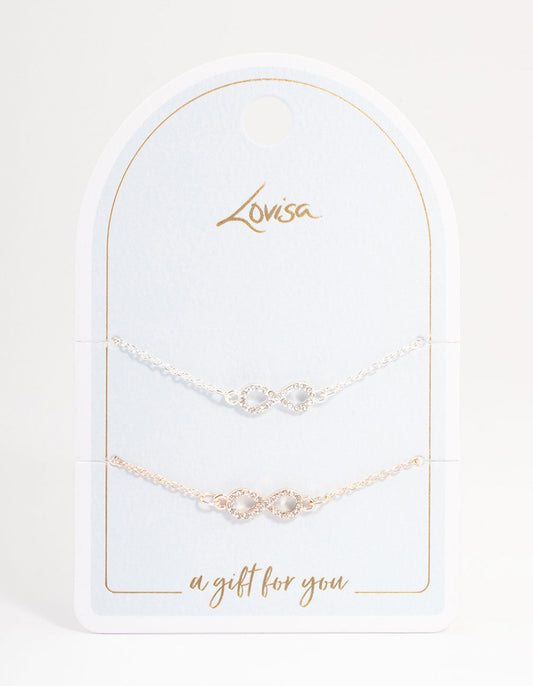 Mixed Metal Diamante Infinity Bracelet Pack