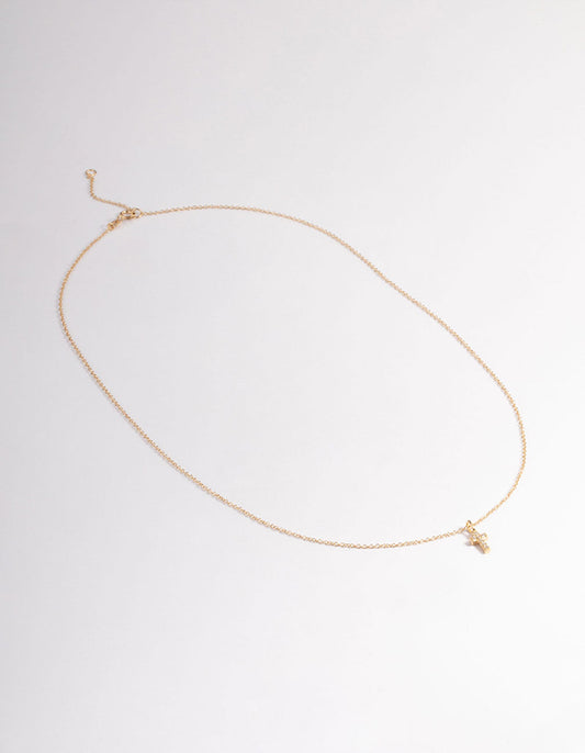 Gold Plated Sterling Silver Cubic Zirconia Small Cross Necklace