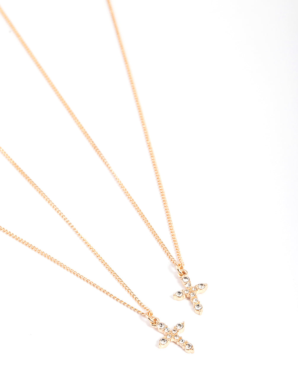 Gold Classic Diamante Cross Necklace Pack