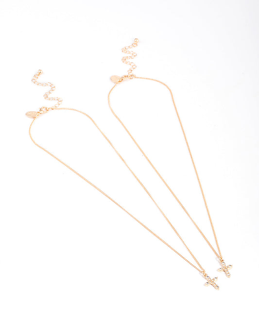 Gold Classic Diamante Cross Necklace Pack