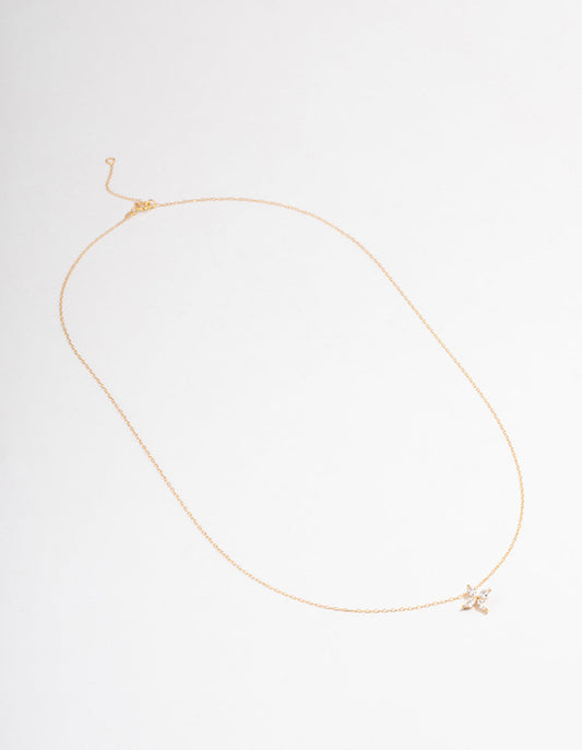 Gold Plated Sterling Silver Marquise Flower Cubic Zirconia Necklace