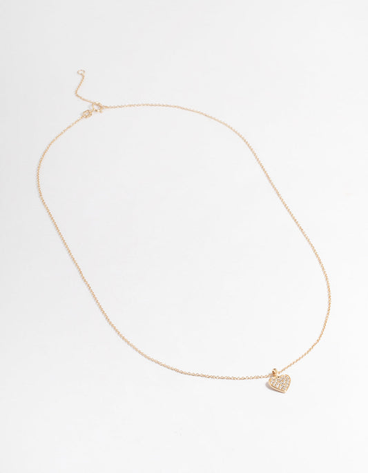 Gold Plated Sterling Silver Pave Cubic Zirconia Heart Necklace