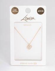 Gold Plated Sterling Silver Pave Cubic Zirconia Heart Necklace