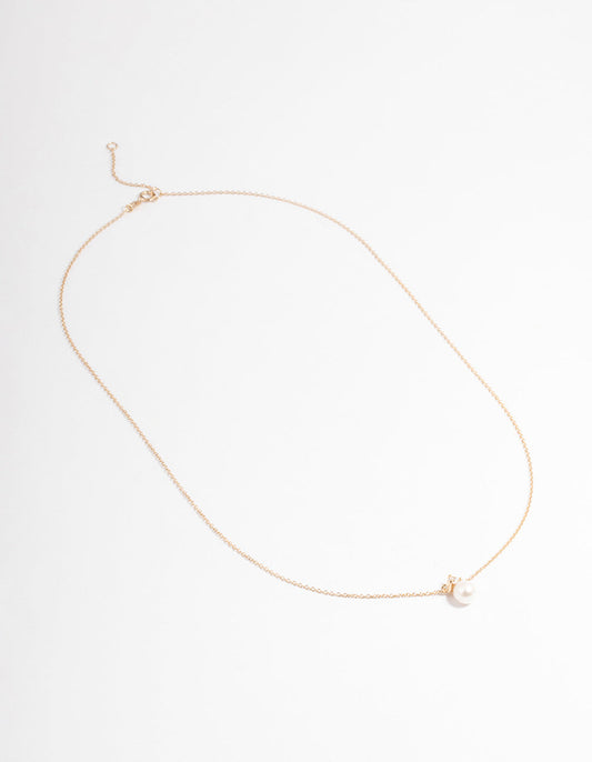 Gold Plated Sterling Silver Pearl Cubic Zirconia Necklace