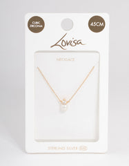 Gold Plated Sterling Silver Pearl Cubic Zirconia Necklace