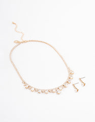 Gold Cubic Zirconia Cupchain Teardrop Jewellery Set