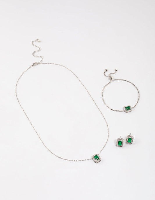 Silver Square Halo Jewellery Set