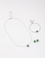 Silver Square Halo Jewellery Set
