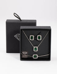 Silver Square Halo Jewellery Set