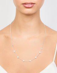 Silver Dainty Pearl Station Necklace