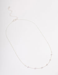 Silver Dainty Pearl Station Necklace