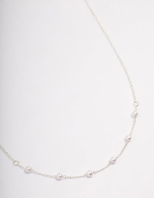Silver Dainty Pearl Station Necklace