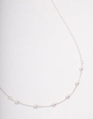 Silver Dainty Pearl Station Necklace