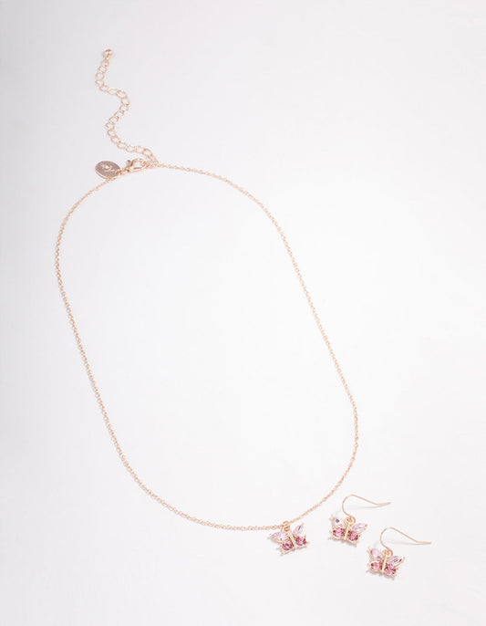 Rose Gold Diamante Butterfly Jewellery Set