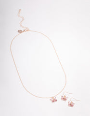 Rose Gold Diamante Butterfly Jewellery Set