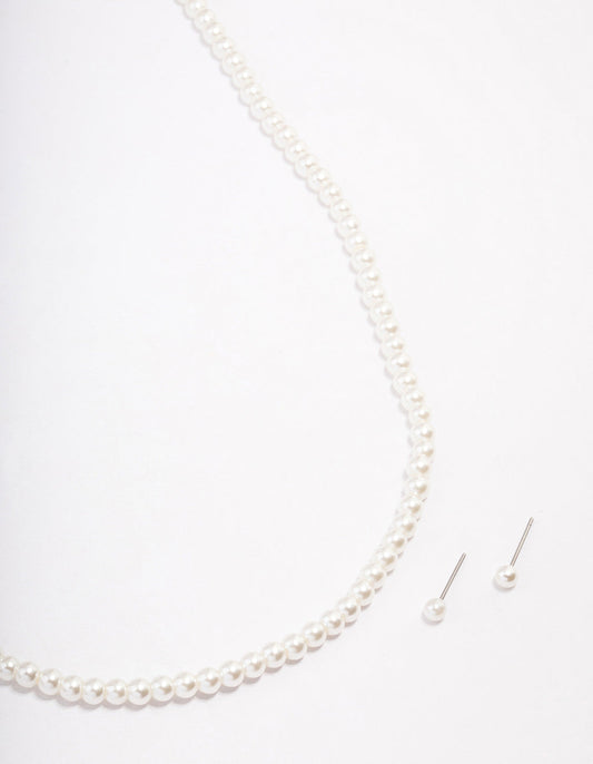Silver Basic Pearl Strand Jewellery Set