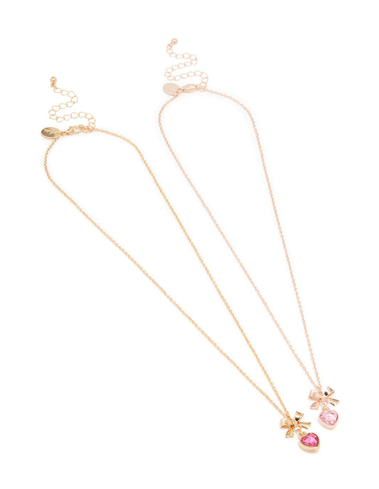 Mixed Metal Heart & Bow Necklace Pack