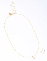 Gold Round Solitaire Necklace & Earring Set
