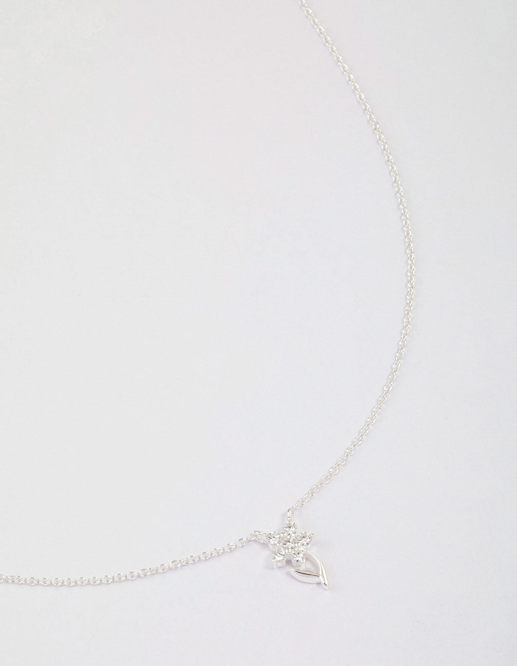 Sterling Silver Cubic Zirconia Stem Necklace