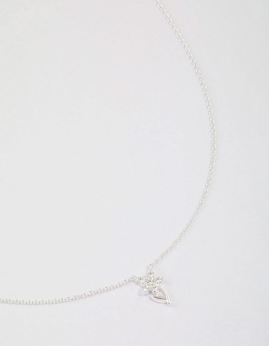 Sterling Silver Cubic Zirconia Stem Necklace