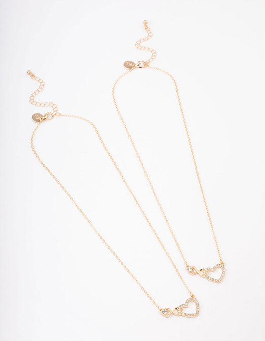 Gold Diamante Infinity & Heart Necklace Pack