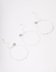 Silver Disc Pearl & Heart Bracelet Pack