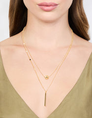 Gold Bar & Ball Double Chain Short Necklace