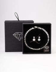 Silver Cubic Zirconia Round Graduating Earrings & Tennis Bracelet Set