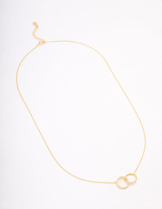 Gold Plated Sterling Silver Paved Link Hoop Necklace