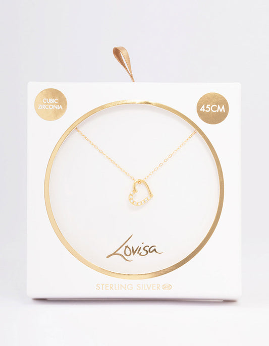 Gold Plated Sterling Silver Open Cubic Zirconia Heart Pendant Necklace