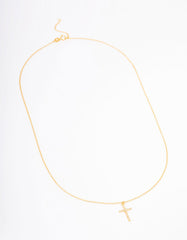 Gold Plated Sterling Silver Pave Cross Pendant Necklace