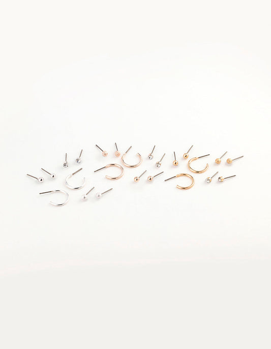 Mixed Metal Sandblast Stud & Hoop Earring 12-Pack