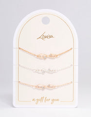 Mixed Metal Diamante Infinity Bracelet 3-Pack