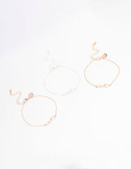Mixed Metal Diamante Infinity Bracelet 3-Pack