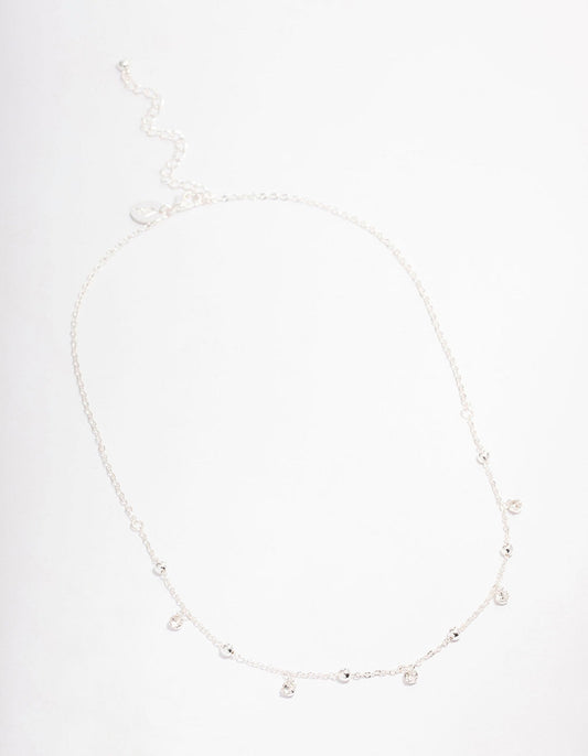 Silver Diamante Droplet Station Necklace