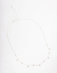 Silver Diamante Droplet Station Necklace