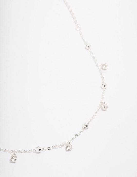 Silver Diamante Droplet Station Necklace