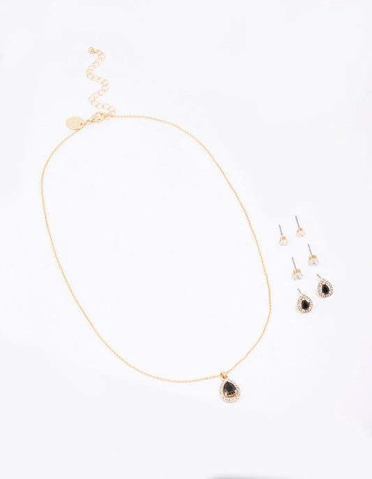 Gold Multi Pear Diamante Jewellery Set
