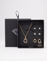 Gold Multi Pear Diamante Jewellery Set
