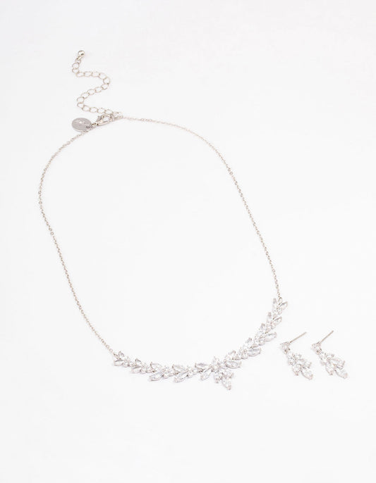 Silver Leafy Cubic Zirconia Vine Jewellery Set
