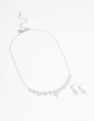 Silver Leafy Cubic Zirconia Vine Jewellery Set
