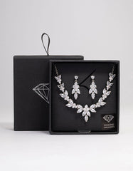 Silver Leafy Cubic Zirconia Vine Jewellery Set