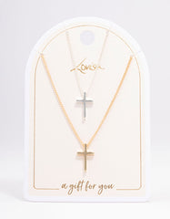 Mixed Metal Plain Cross Necklace Pack