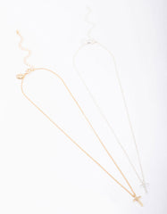 Mixed Metal Plain Cross Necklace Pack