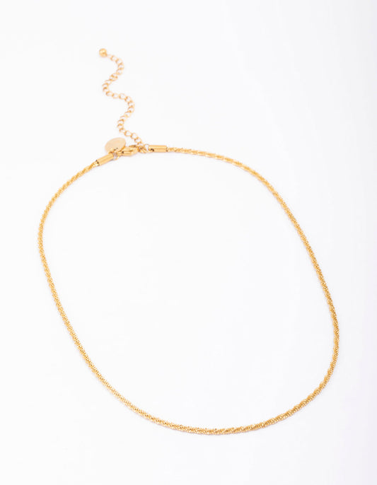 Waterproof Gold Plated Stainless Steel Diamond Cut Twisted Necklace